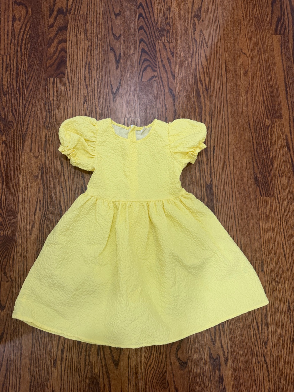 SHEIN Yellow Puff Sleeve Textured Party Dress for Kids